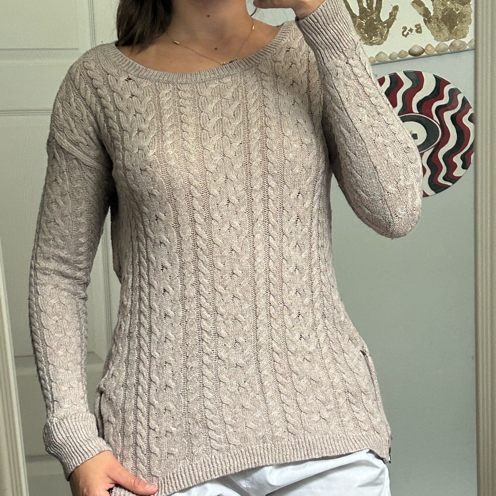 American Eagle Cable Knit Beige Sweater
